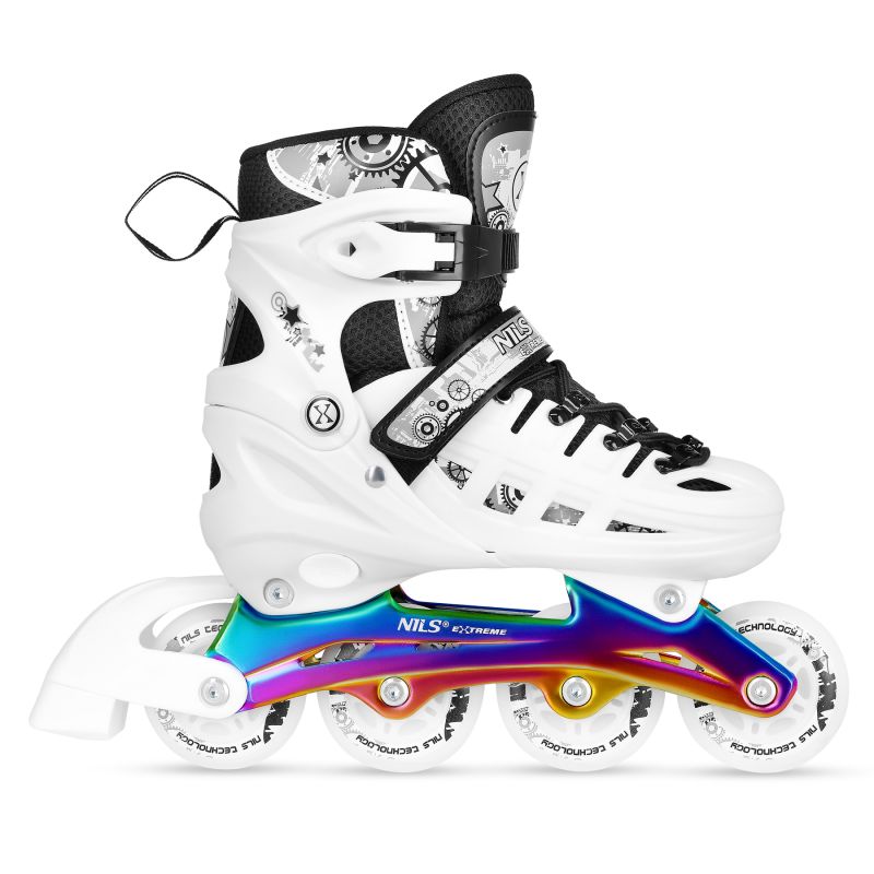 Nils Extreme 4in1 LED ROLLER SKATES WITH RAINBOW HOCKEY BLADE SIZE M (35-38) fehér görkorcsolya