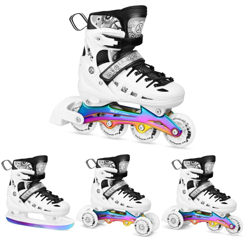 Nils Extreme 4in1 LED ROLLER SKATES WITH RAINBOW HOCKEY BLADE SIZE M (35-38) fehér görkorcsolya