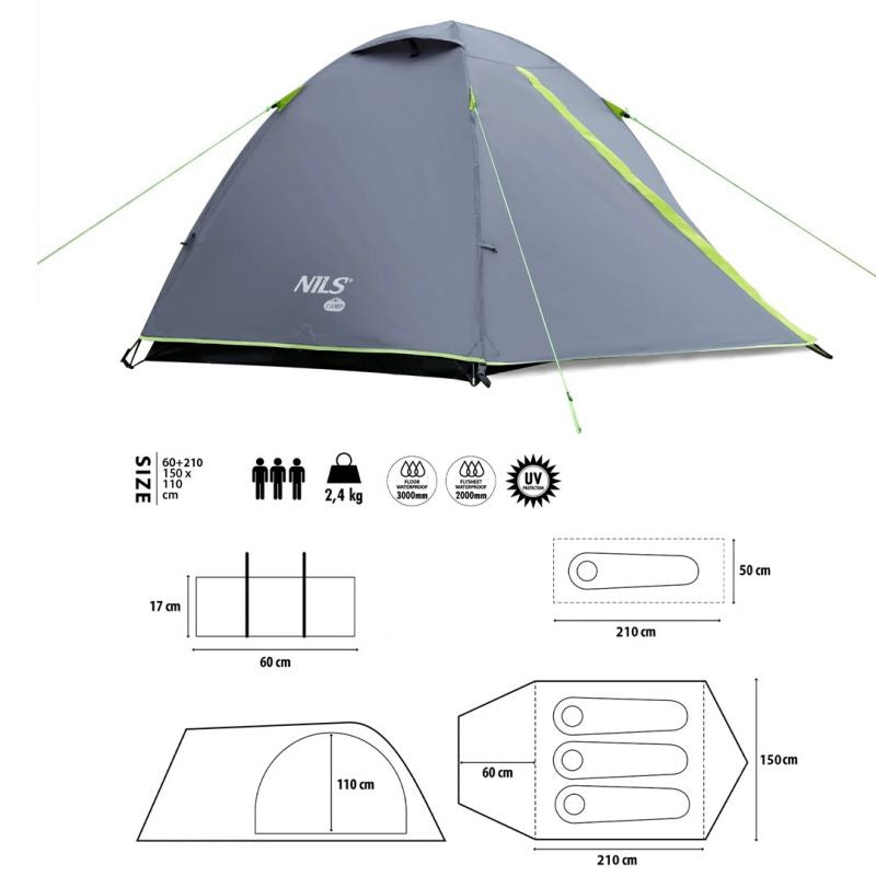 Nils Extreme NILS CAMP Explorer NC6004 3-person camping tent, gray szürke
