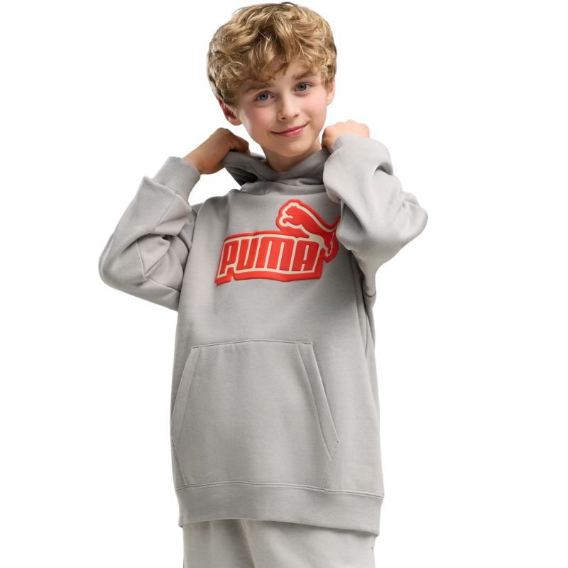 Puma ESS Logo Lab Relaxed Hoodie Kids' Sweatshirt, 694674 gyerek kapucnis pulóver, szürke