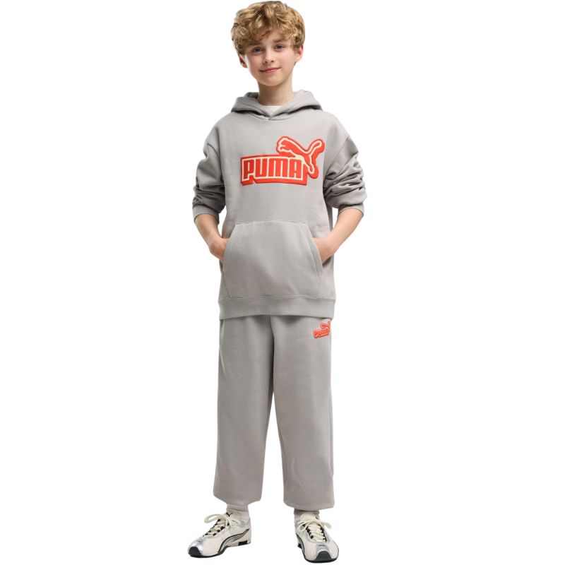 Puma ESS Logo Lab Relaxed Hoodie Kids' Sweatshirt, 694674 gyerek kapucnis pulóver, szürke