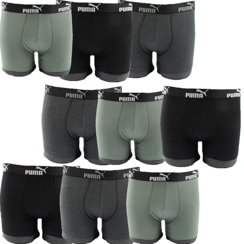 Puma Men's Boxer Briefs 9-Pack Black Gray Comfortable Cotton khaki férfi alsónemű