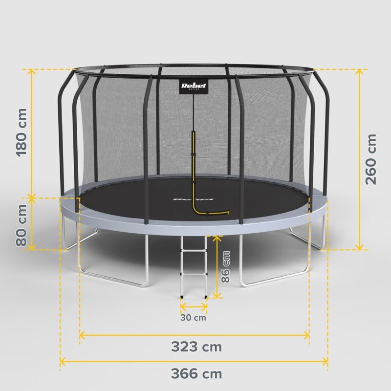 Rebel ACTIVE Trampoline Pro 12ft/366cm, Net, Ladder RBA-8003