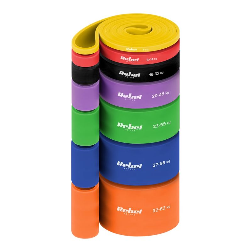 Rebel TPE exercise band set - Power Band PT-S7, 4-82 kg, 7 TPE bands, ACTIVE készlet