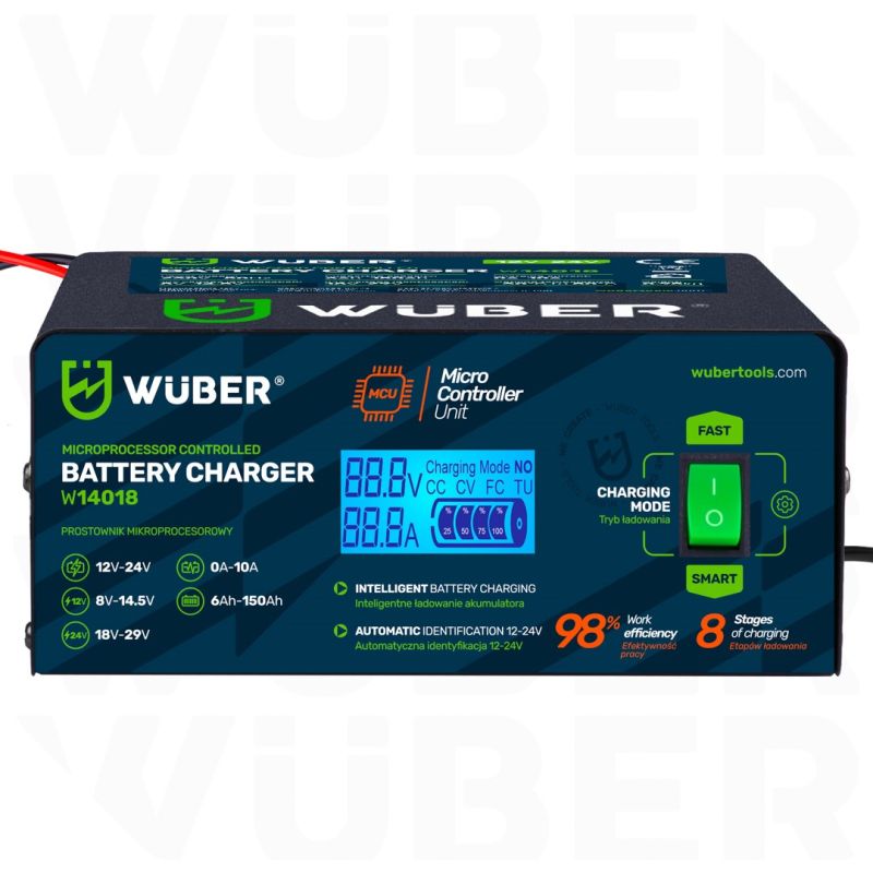 Roces Microprocessor car battery charger 10A 6-150 Ah 2-24 V WUBER sípcsontvédő