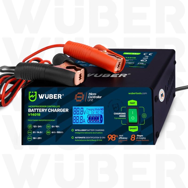 Roces Microprocessor car battery charger 10A 6-150 Ah 2-24 V WUBER sípcsontvédő
