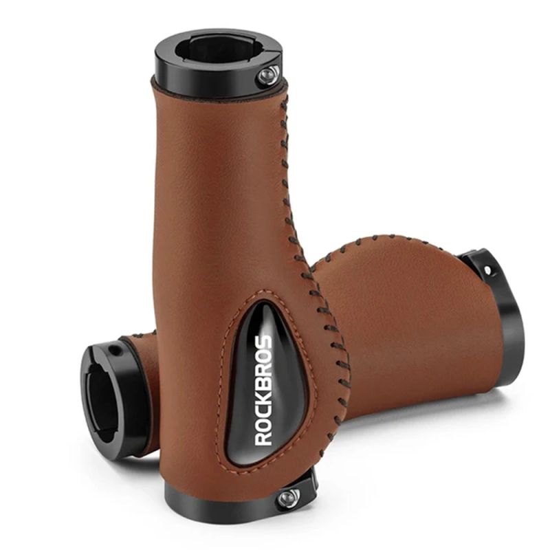 Rockbros 40720001002 leather bicycle grips - barna