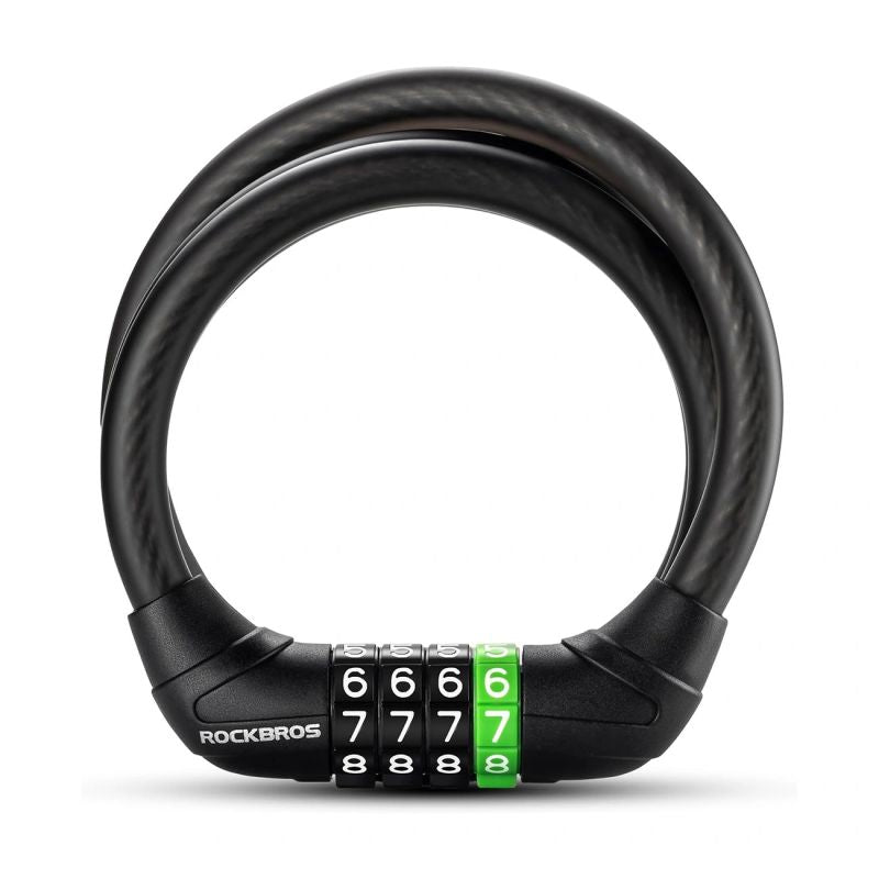 Rockbros 87632 bicycle lock with code, steel cable, 115 cm - black fekete