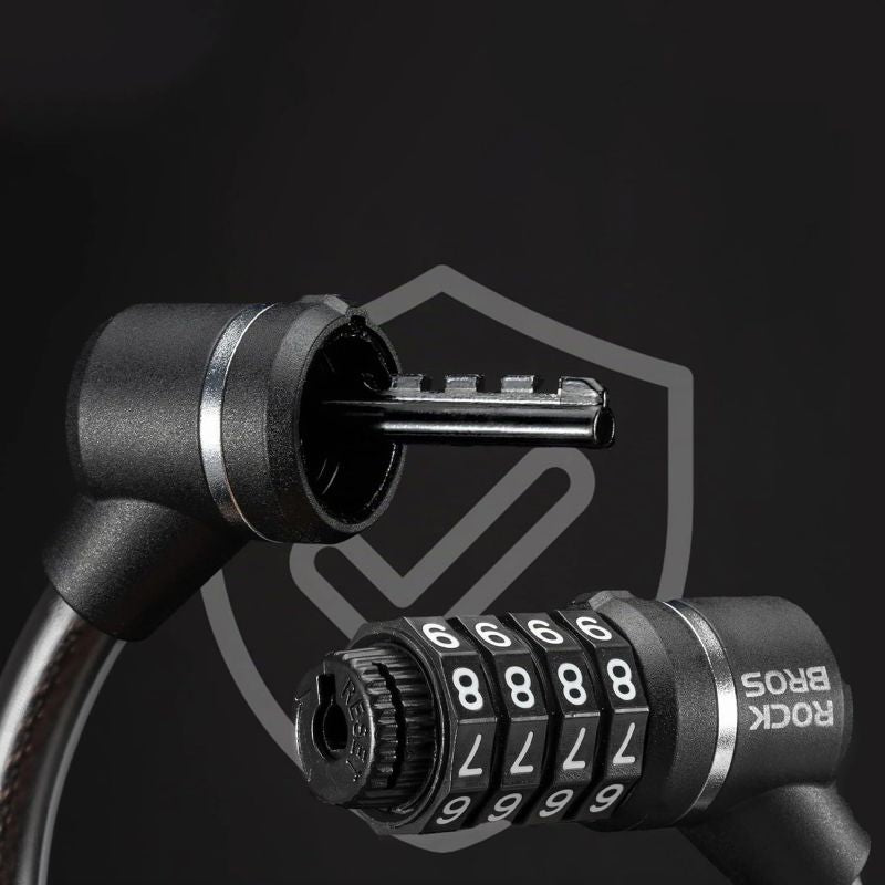 Rockbros 87639-4 bicycle lock with code and steel cable - black fekete