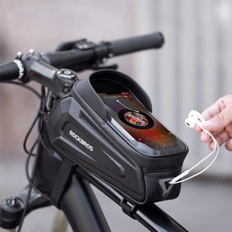 Rockbros B68-1 frame-mounted bicycle bag with phone pocket, 1.7l, fekete