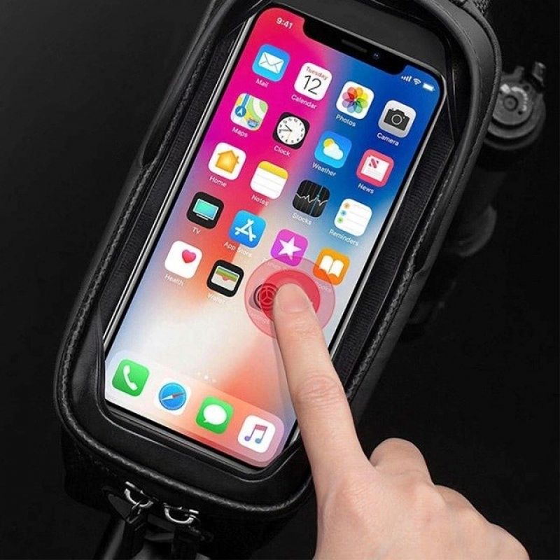 Rockbros B68-1 frame-mounted bicycle bag with phone pocket, 1.7l, fekete