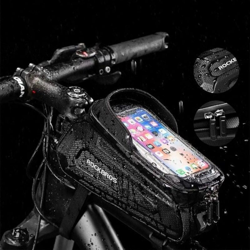 Rockbros B68-1 frame-mounted bicycle bag with phone pocket, 1.7l, fekete