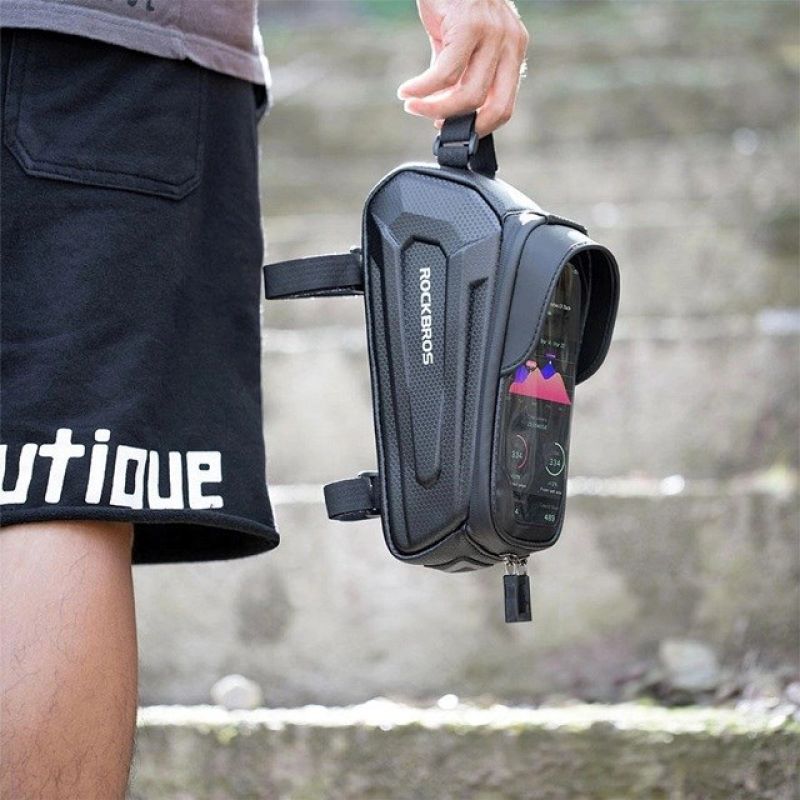 Rockbros B68 Bike Pannier for Frame, Armored, with Phone Pocket and Cover, 1.7L - fekete