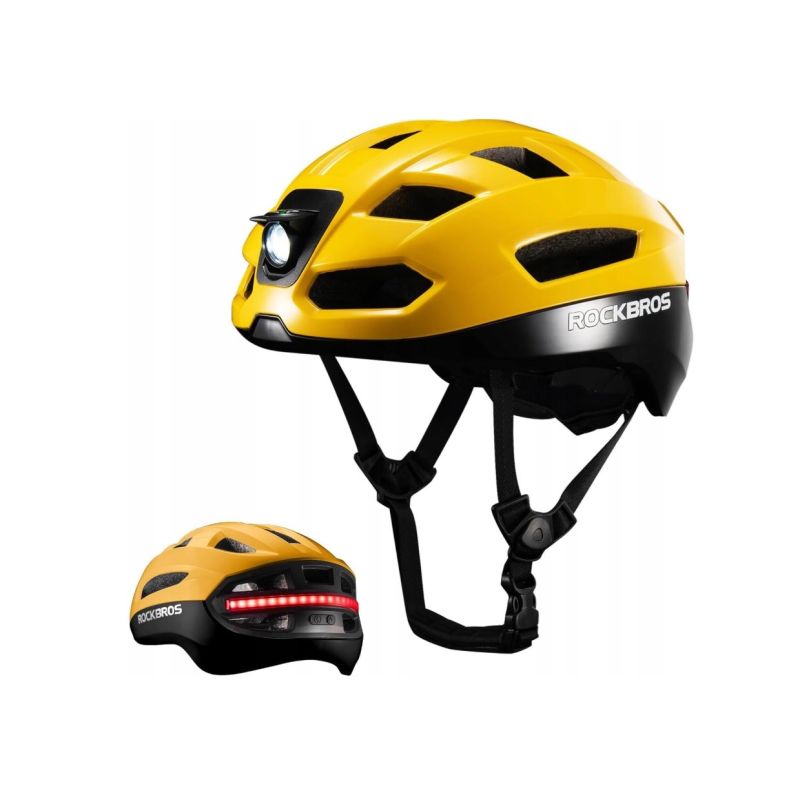 Rockbros bicycle helmet with lights yellow