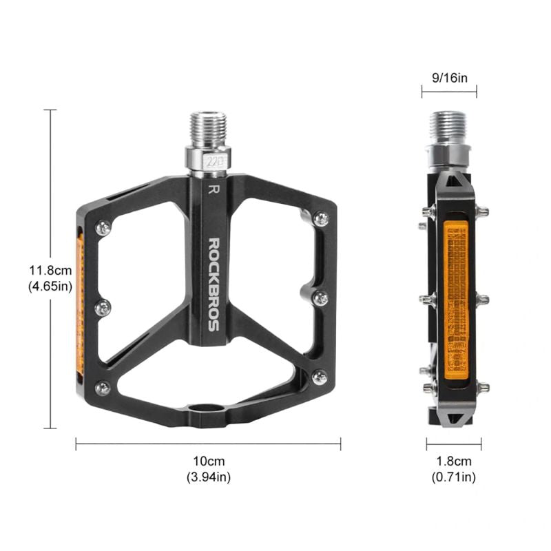 Rockbros K371 Reflective Aluminum Bicycle Pedals with Sealed Bearings - Black fekete
