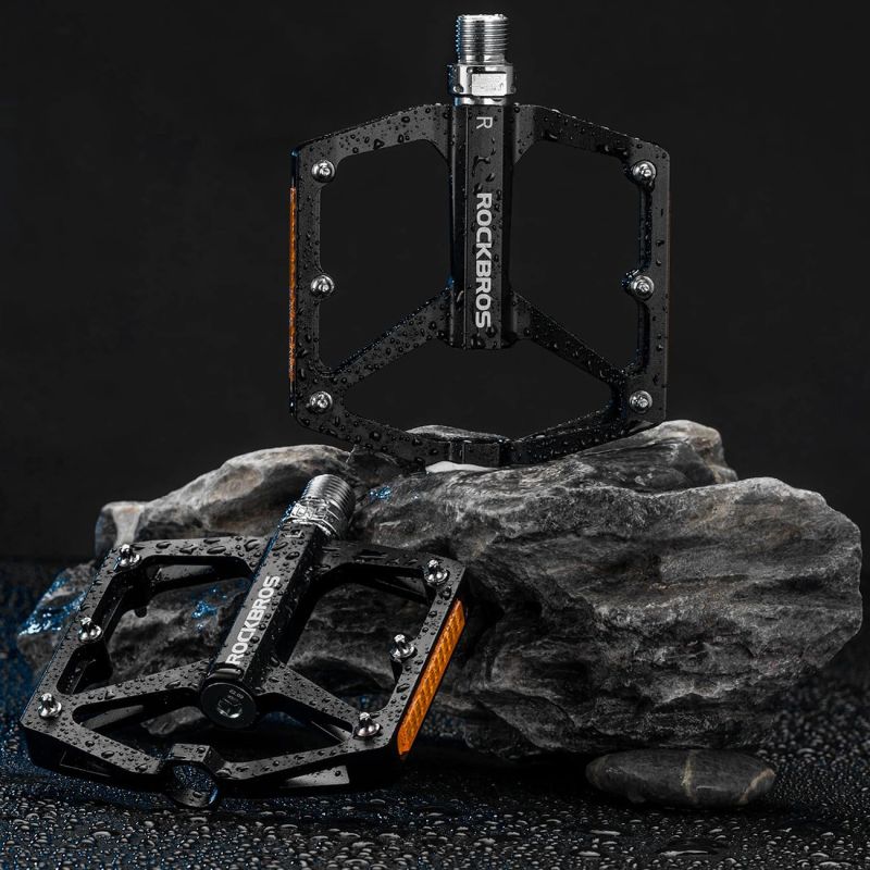 Rockbros K371 Reflective Aluminum Bicycle Pedals with Sealed Bearings - Black fekete
