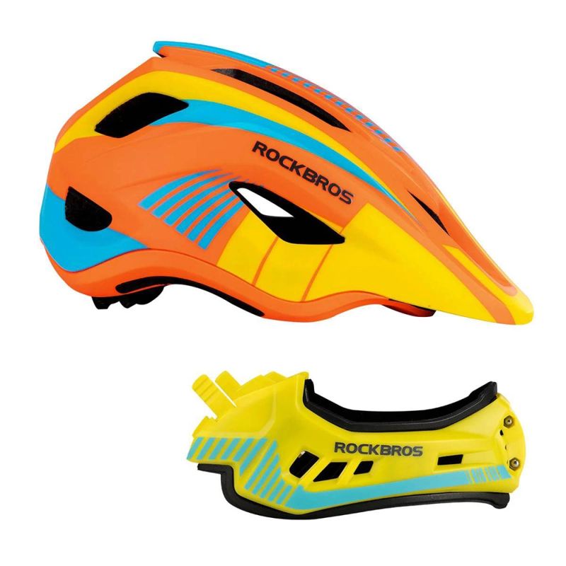 Rockbros TT- children's bicycle helmet with detachable chinbar, size M - yellow-orange żółty || pomarańczowy \ m védőfelszerelés