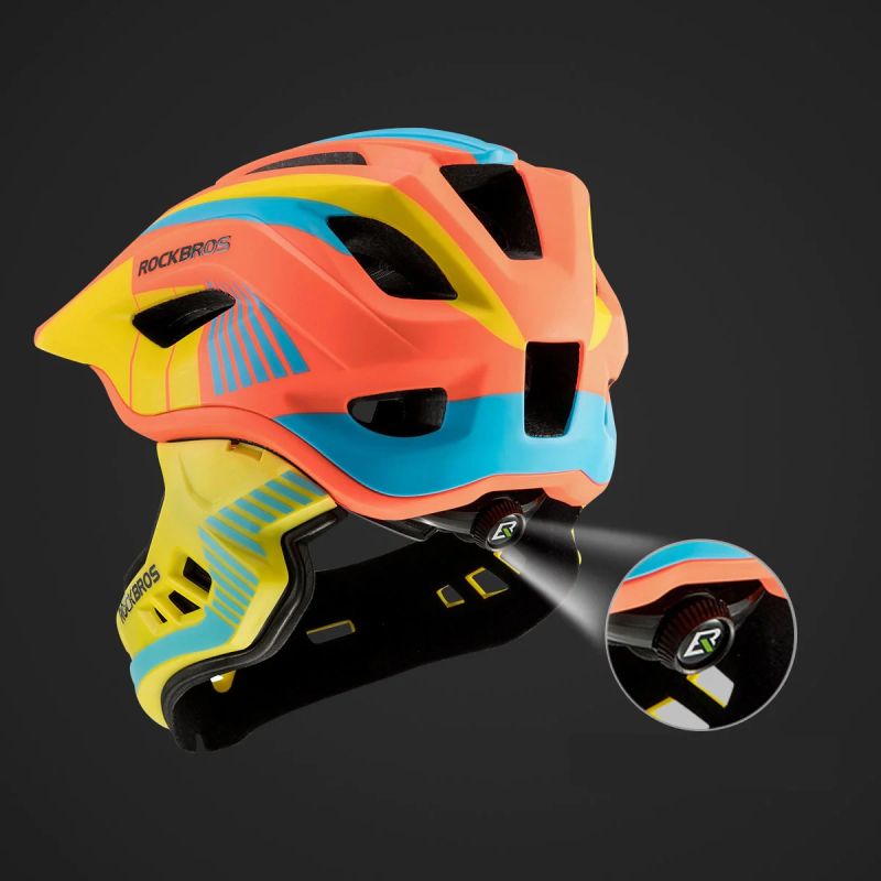 Rockbros TT- children's bicycle helmet with detachable chinbar, size M - yellow-orange żółty || pomarańczowy \ m védőfelszerelés