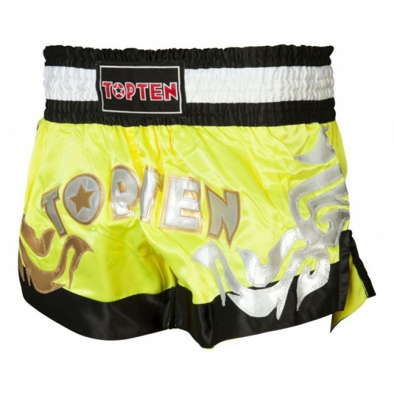 TOP TEN Kickboxing shorts "TOP TEN" NEON yellow and black fekete rövidnadrág