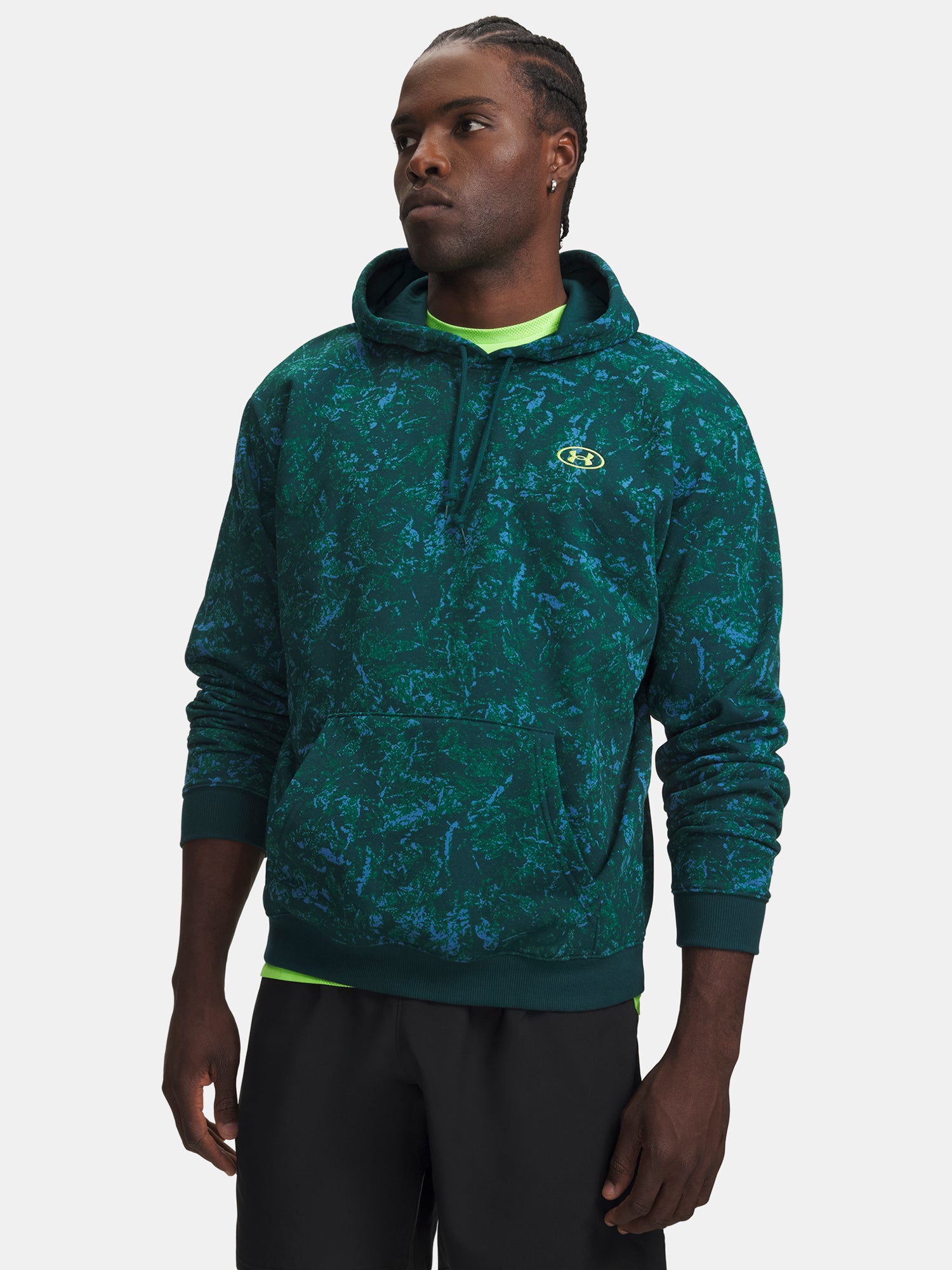 Under Armour Férfi UA Rival Flc Prtd Hoodie zöld pulóver