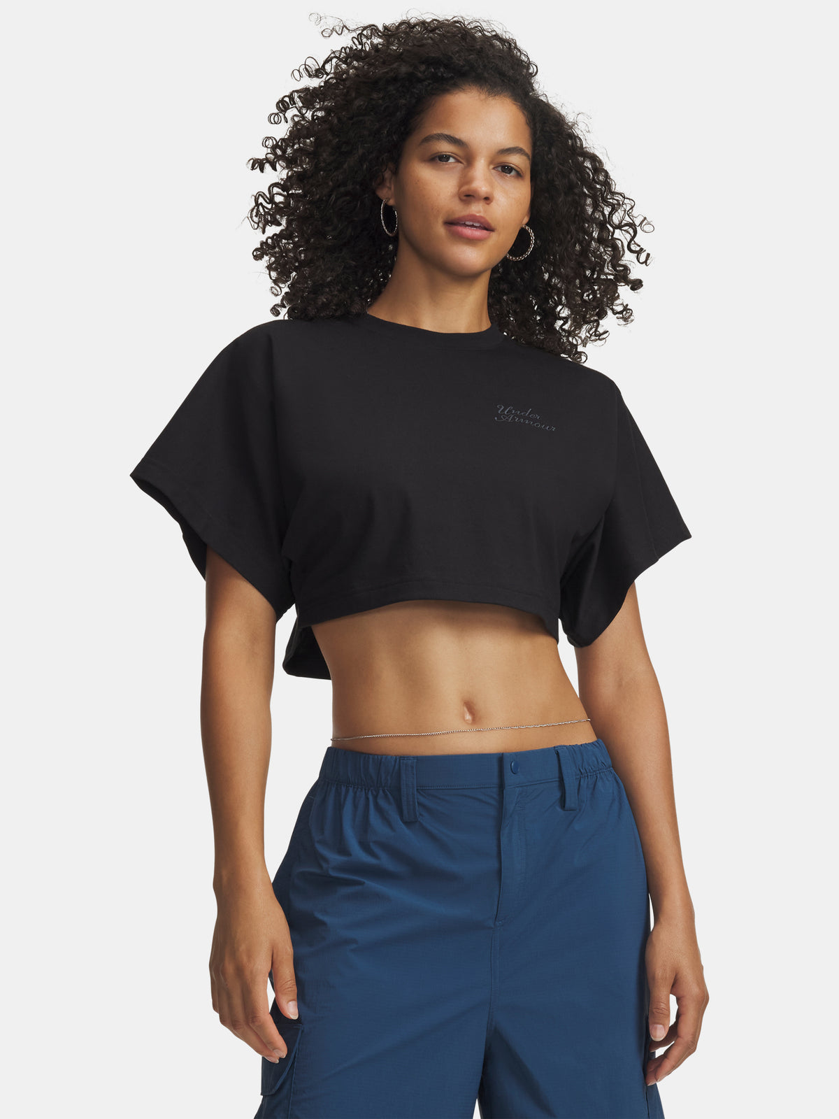 Under Armour Nõi Cropped Script SS Tee-BLK fekete póló