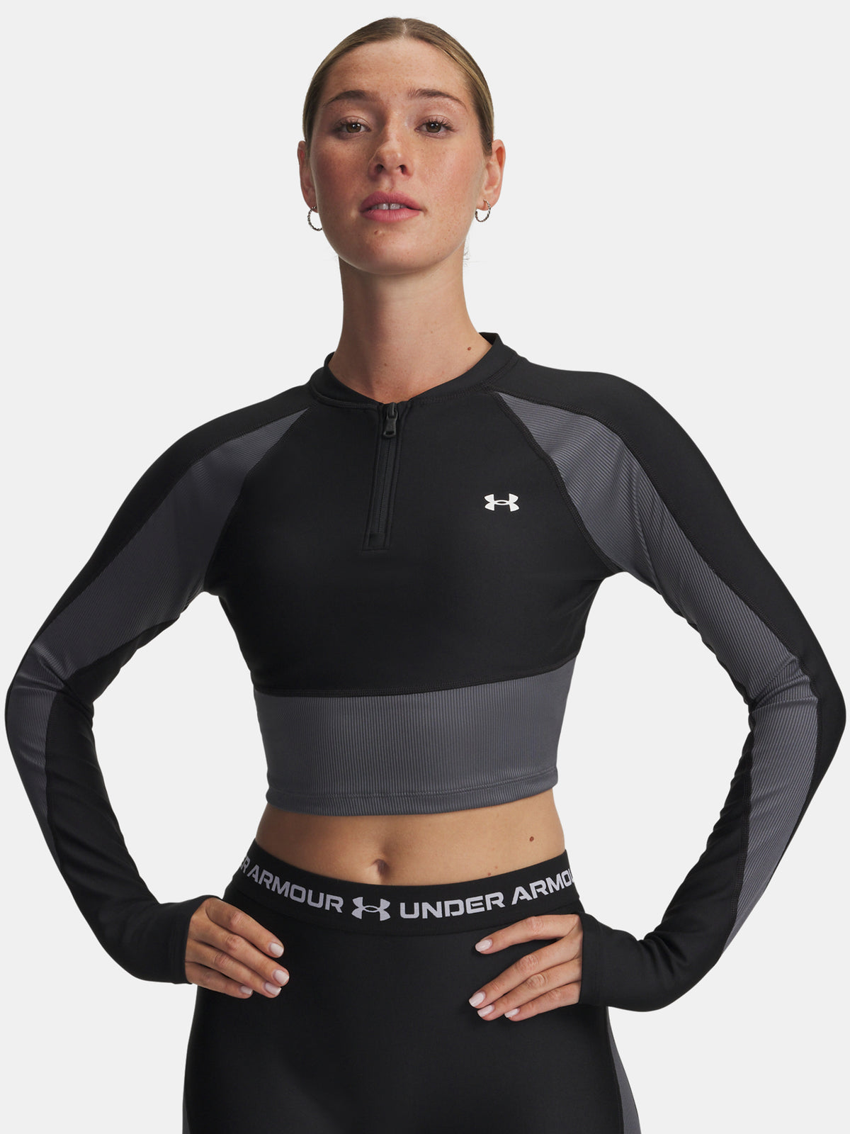 Under Armour Nõi UA HG Rib 1/4 Zip-BLK Hosszú ujjú póló