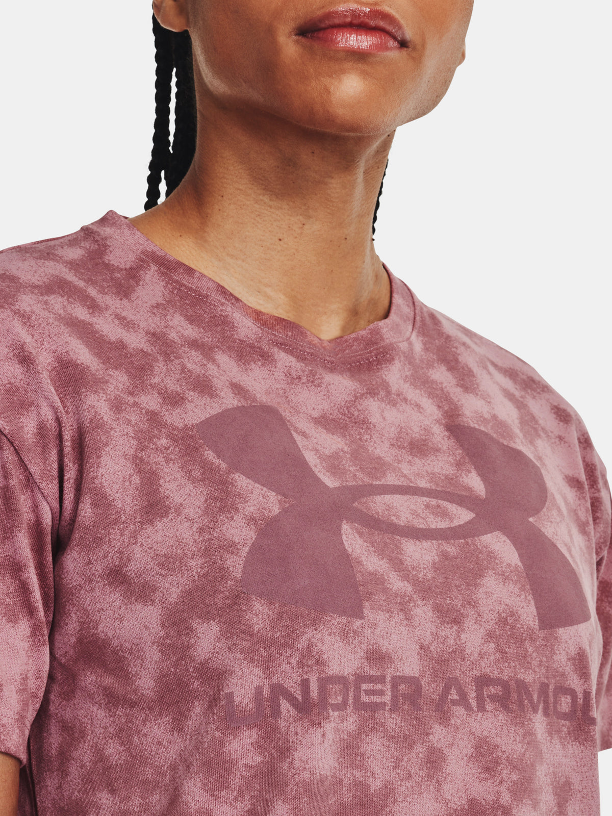 Under Armour Nõi UA LOGO AOP HEAVYWEIGHT SS póló, rózsaszín