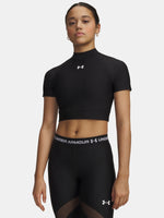 Nõi Under Armour HeatGear Crop Mock SS-BLK fekete póló