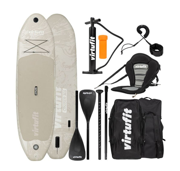 Virtufit Sup Board Cruiser 305 - Sand Beige - With Kayak Seat, Accessories And Stretcher Bag SUP