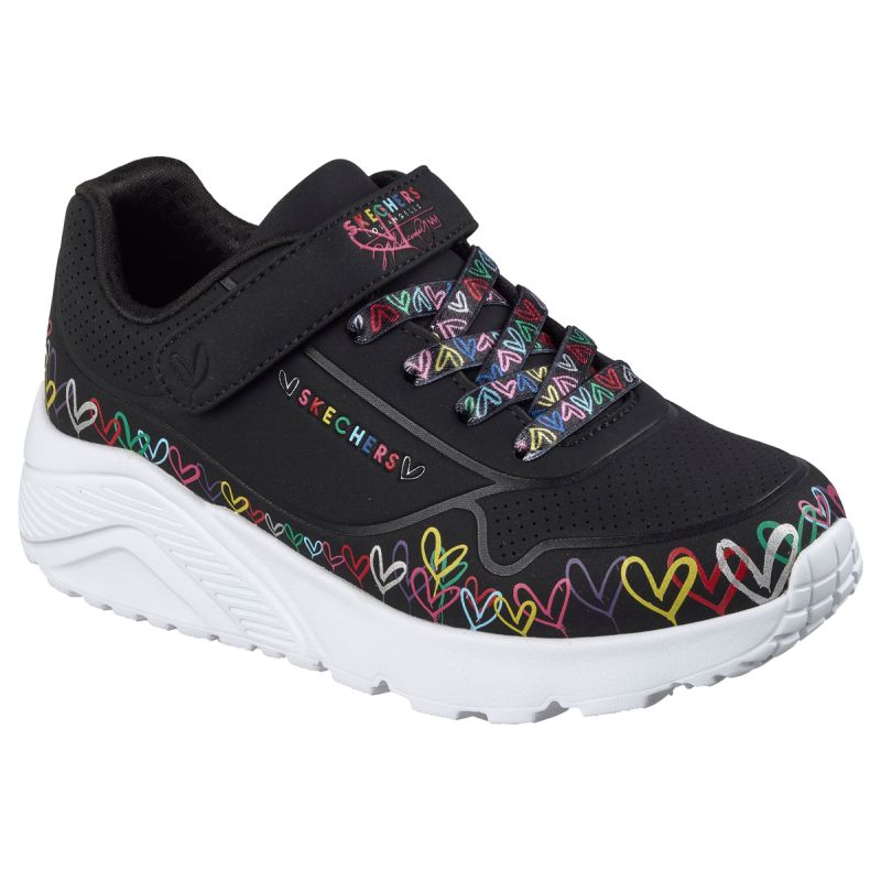 Skechers youth sneakers UNO LITE HEART CRAZE 314091L BKMT fekete utcai cipő