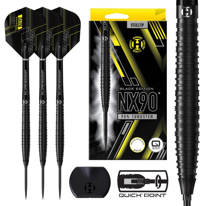 Harrows NX-90 Edition QP darts 90% steeltip fekete kiegészítő NX-90BlackEditionQP