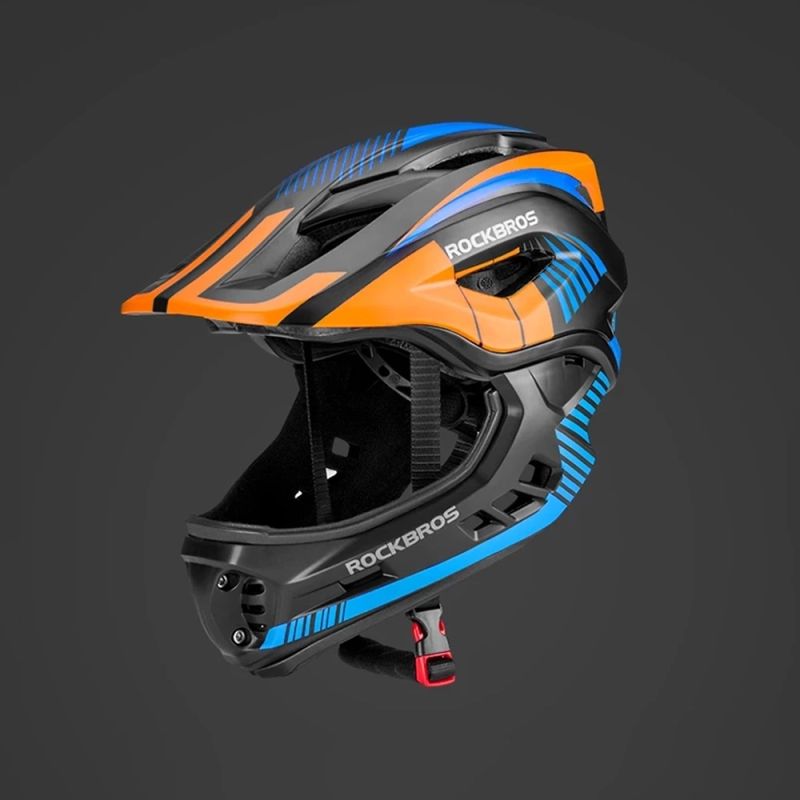 Rockbros TT- children's bicycle helmet with removable chinbar, size M - black and orange czarny || pomarańczowy \ m helmets, martial arts equipment