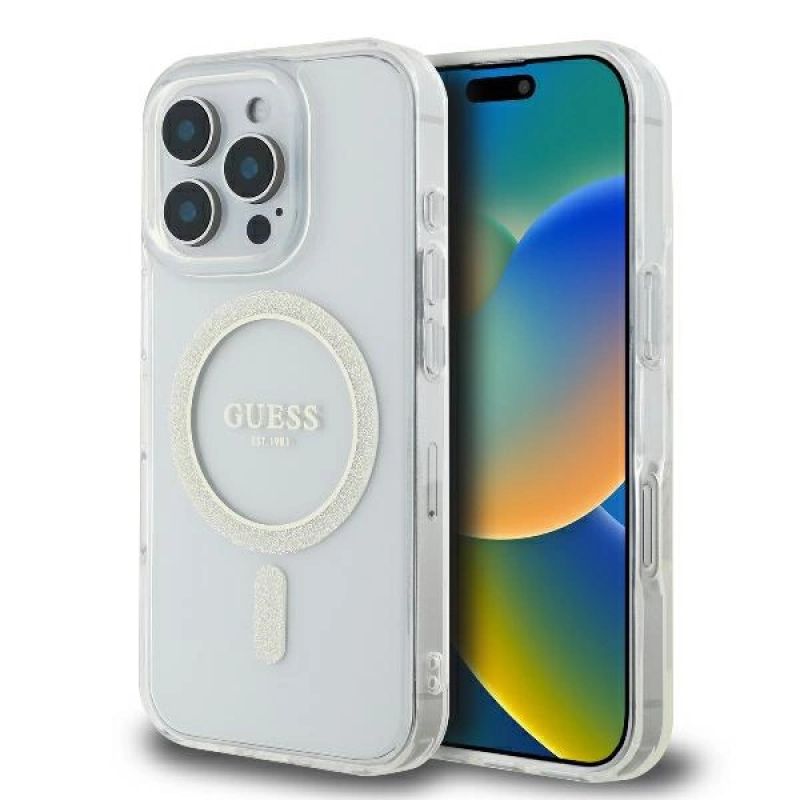 Guess GUHMP16LHFGERET iPhone 16 Pro 6.3" transparent hardcase IML Glitter Circle MagSafe cases