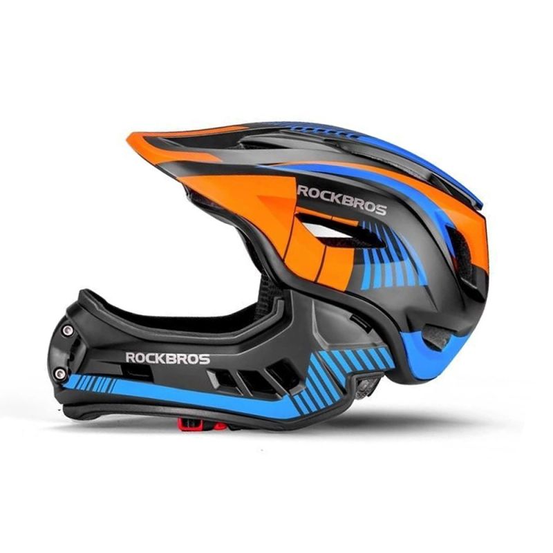 Rockbros TT- children's bicycle helmet with removable chinbar, size M - black and orange czarny || pomarańczowy \ m helmets, martial arts equipment