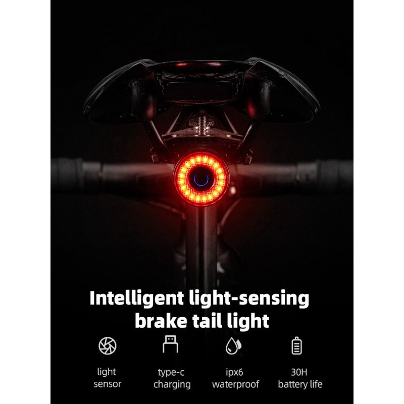 Rockbros Q3 Rear Bike Light with Smart Stop System - Black fekete lights, tourist equipment