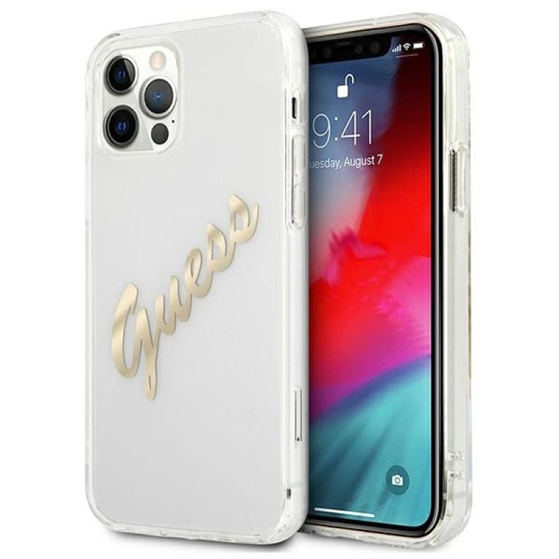 Guess GUHCP12MKTRSVGO iPhone 12/12 Pro 6.1" Transparent hardcase Vintage Script arany kabát