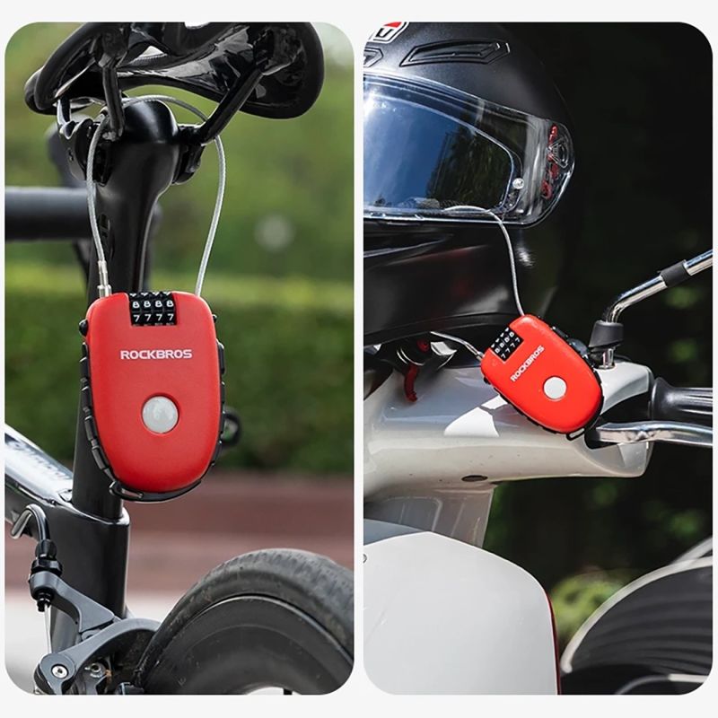 Rockbros 32420981001 bicycle lock with retractable cable - red piros kiegészítő 304004-163810