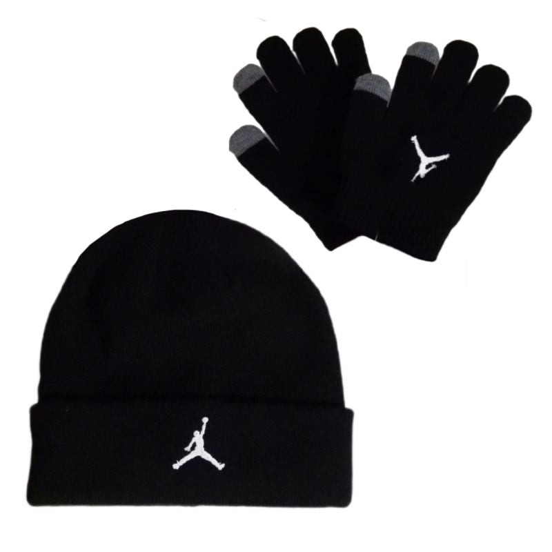AIR Jordan Essential Beanie Set Black - uniwersalny hats, gloves
