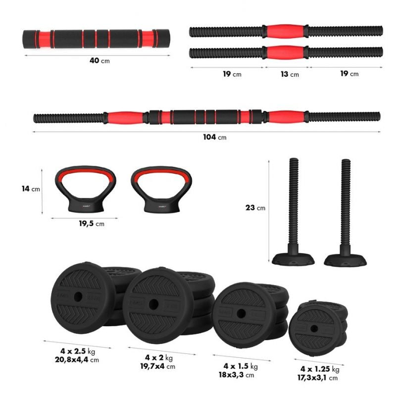 HMS 6-in-1 weight set (barbell, dumbbells and kettlebell) 30kg edzőfelszerelés 17-57-069