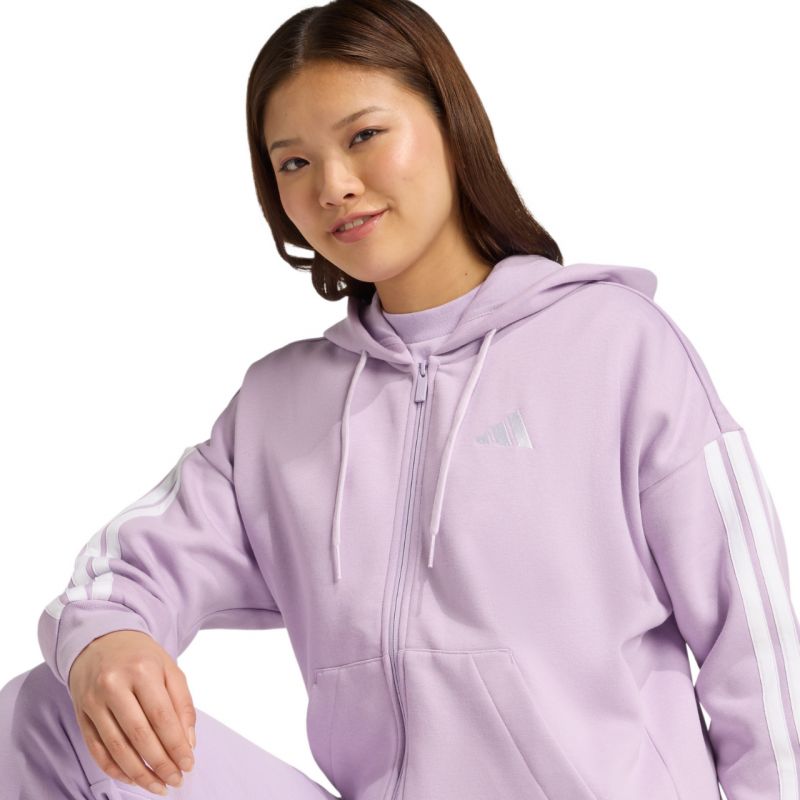 adidas Women's Essentials 3-Stripes Full-Zip Fleece Hoodie Purple JY3080 Ruházat