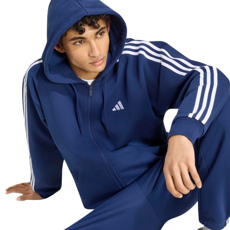 Adidas Men's Essentials 3-Stripes Fleece Full-Zip Hoodie Navy kék ruházat KY4144