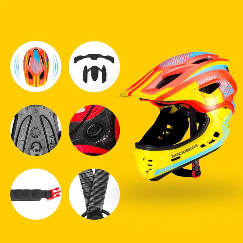 Rockbros TT- children's bicycle helmet with detachable chinbar, size S - yellow-orange żółty || pomarańczowy \ s helmets, martial arts equipment
