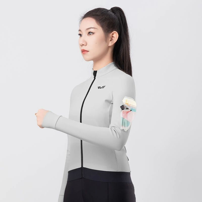 Rockbros TVI women's cycling jersey insulated autumn/winter S - white and gray s \ szary || biały kötött sapka 15310007003-211732