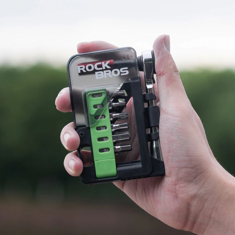 Rockbros Bike Tool Set with Mini Ratchet and Bits - Translucent Green zöld sets