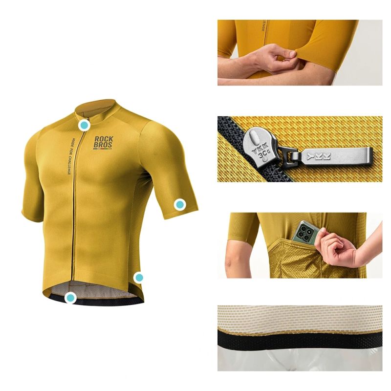 Rockbros 15120014025 ROAD TO SKY men's cycling jersey short sleeve L - yellow l \ żółty póló