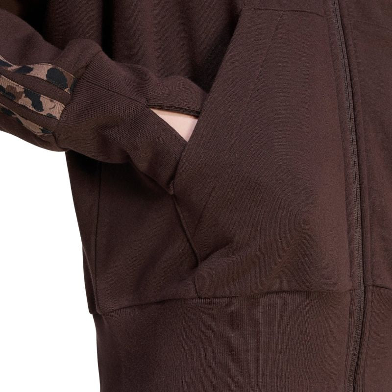Adidas Women's Seasonal Essentials Animal Print 3-Stripes Full-Zip Hooded Sweatshirt Brown 2xs női kapucnis pulóver KV9299