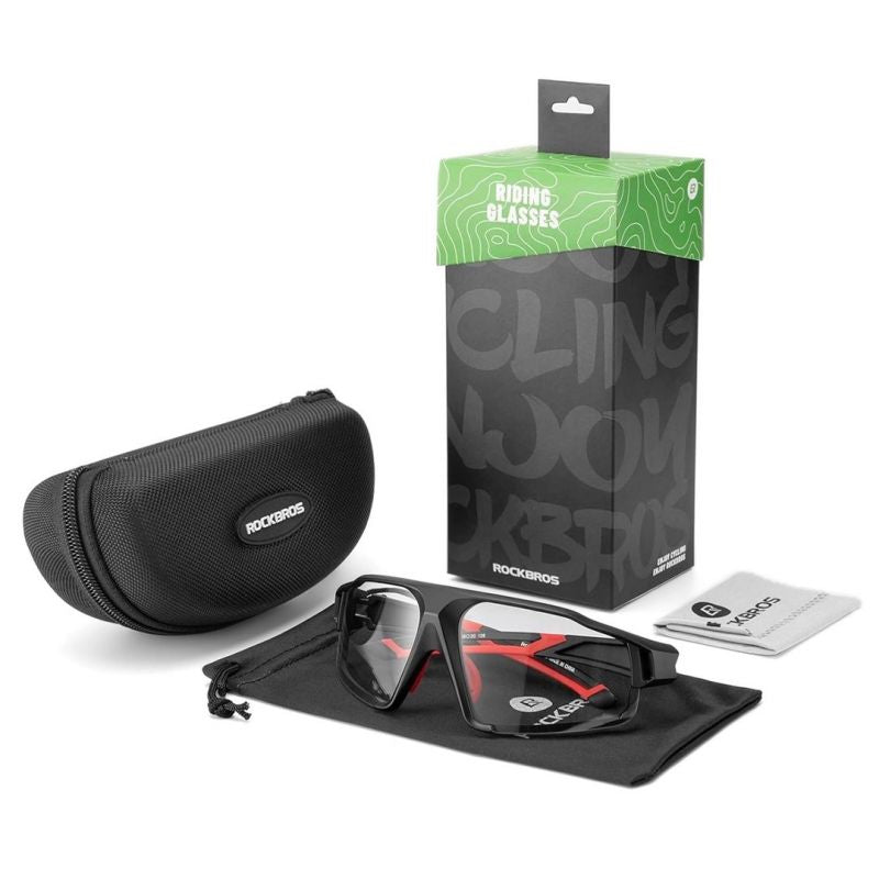 Rockbros Photochromic UV400 Cycling Glasses - Black and Red piros glasses, training equipment