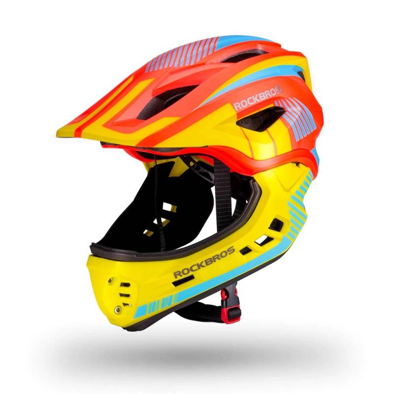 Rockbros TT- children's bicycle helmet with detachable chinbar, size M - yellow-orange żółty || pomarańczowy \ m helmets, martial arts equipment
