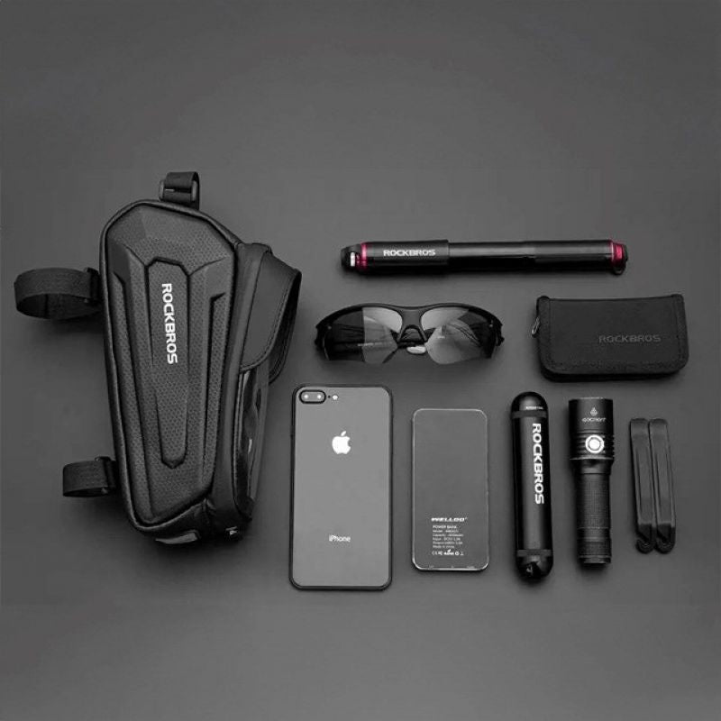 Rockbros B68 Bike Pannier for Frame, Armored, with Phone Pocket and Cover, 1.7L - Black