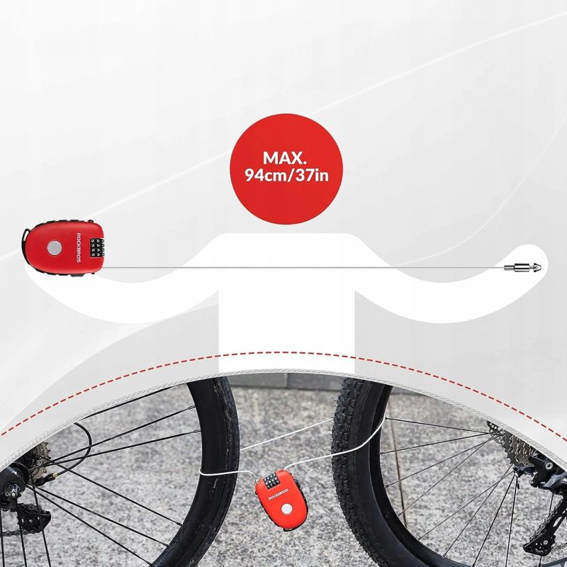 Rockbros 32420981001 bicycle lock with retractable cable - red piros kiegészítő 304004-163810